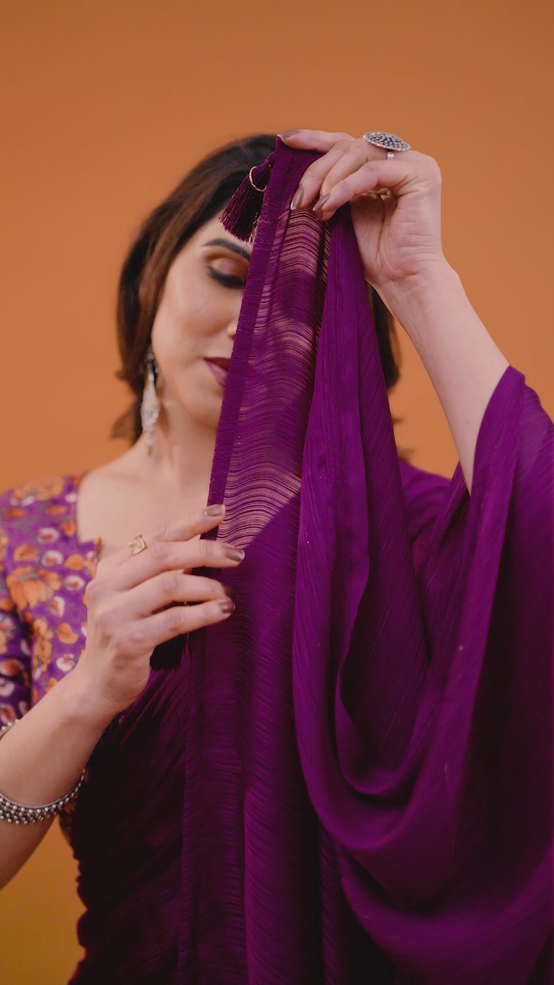 Magenta Plain Saree with Kalamkari Digital Print Blouse