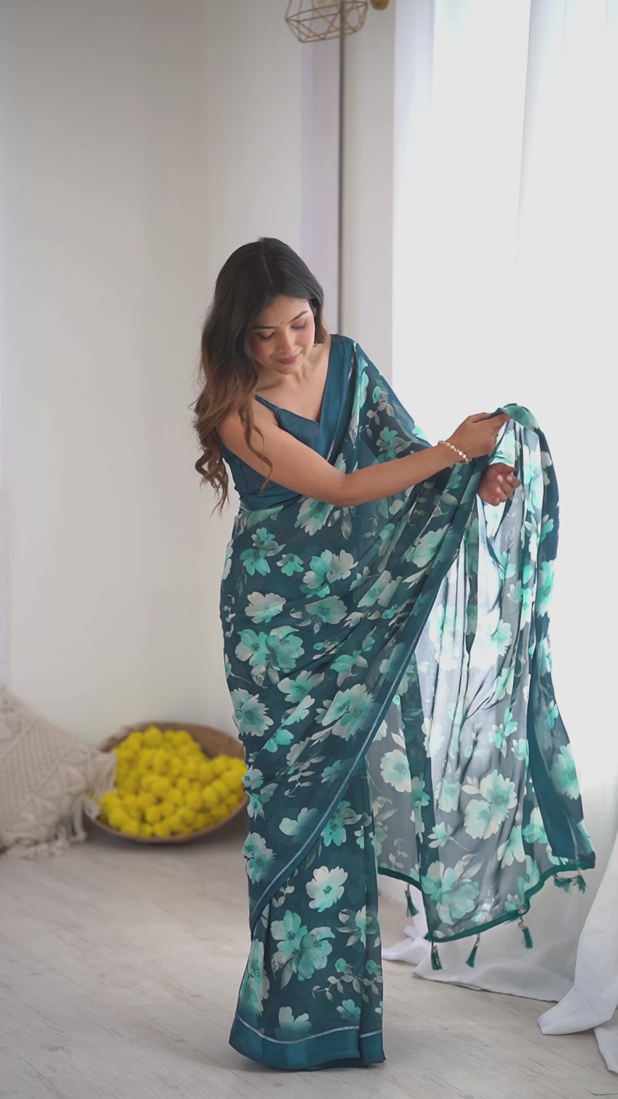 Refreshing Morpich Bright Moss Satin Patta Printed Saree with Matching Blouse