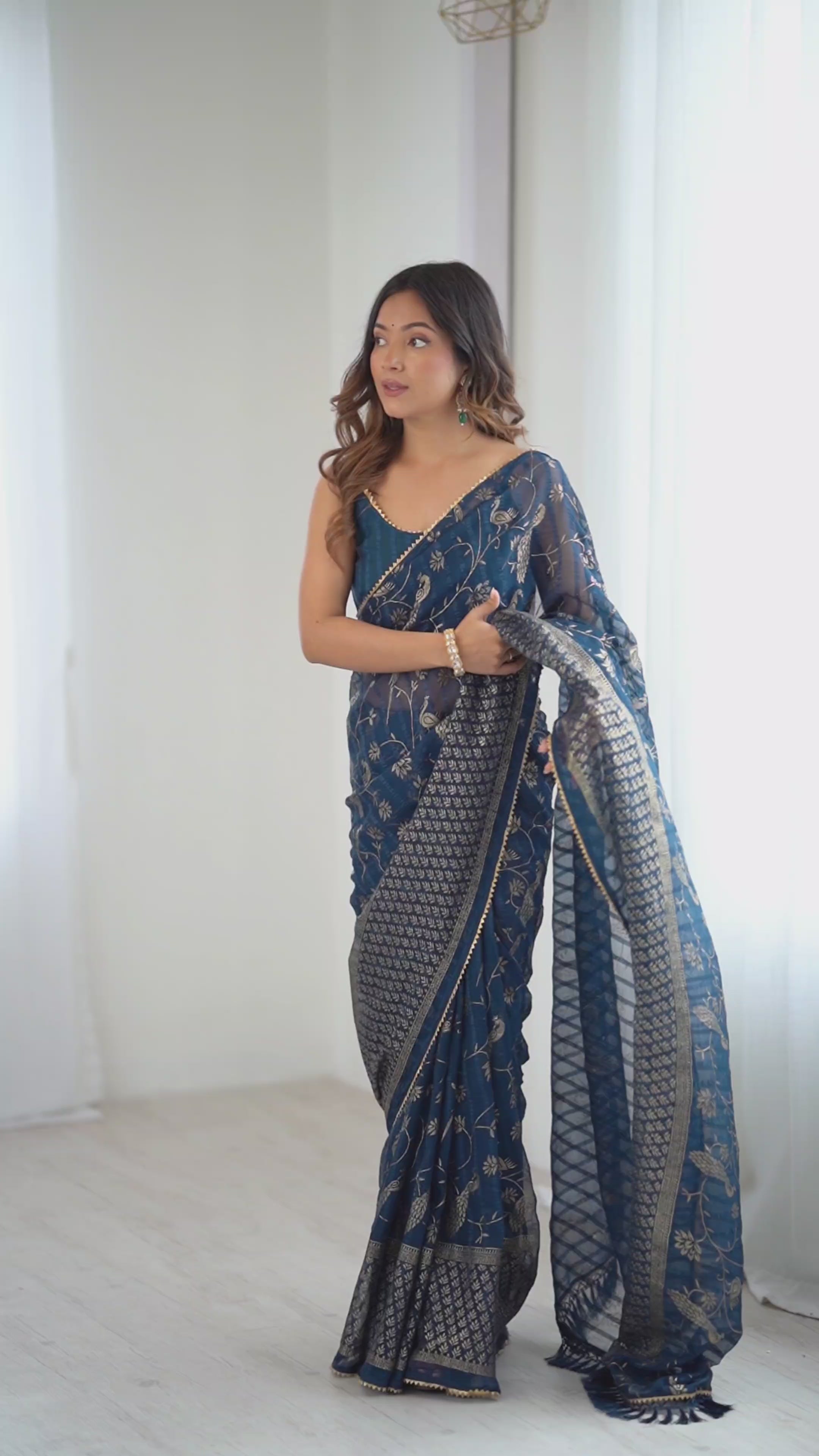 Beautiful Morpich Georgette Patta Saree with Foil Work, Small Lace & Zalar Lace