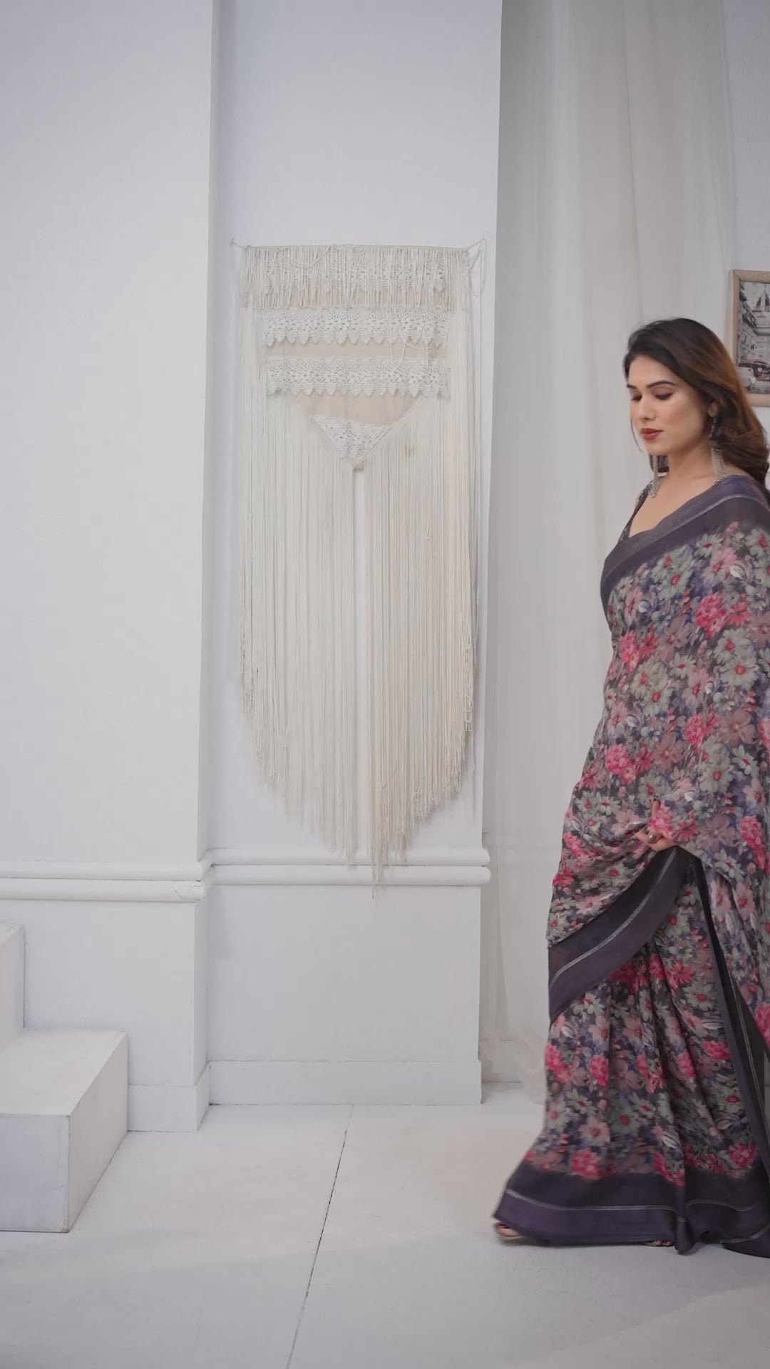 Elegant Black Bright Moss Satin Patta Printed Saree with Matching Blouse