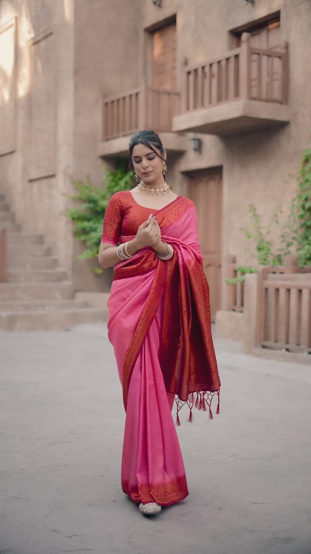 Gajari Banarasi Silk Weaving Saree with Matching Blouse