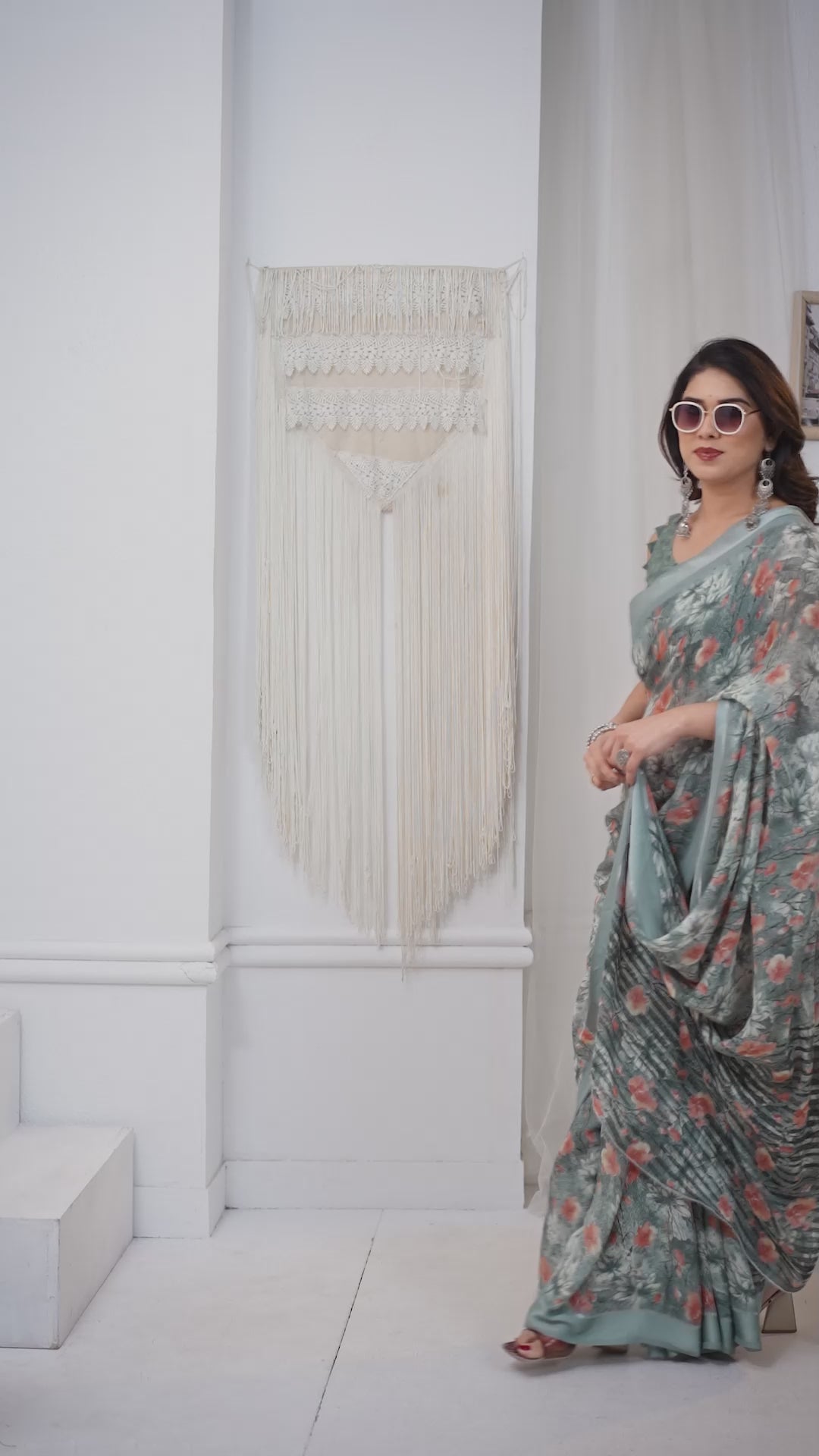 Graceful Pista Bright Moss Satin Patta Printed Saree with Matching Blouse