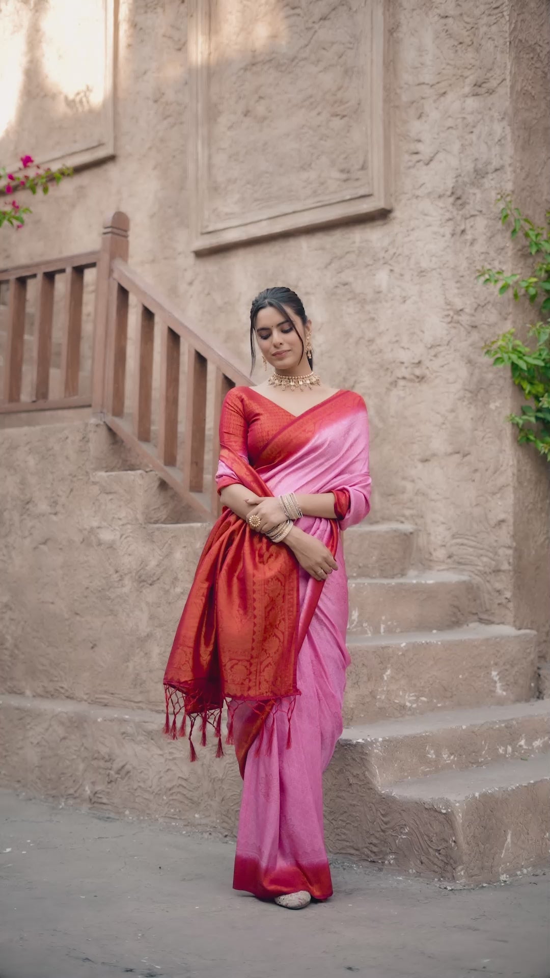 Light Pink Banarasi Silk Weaving Saree with Matching Blouse