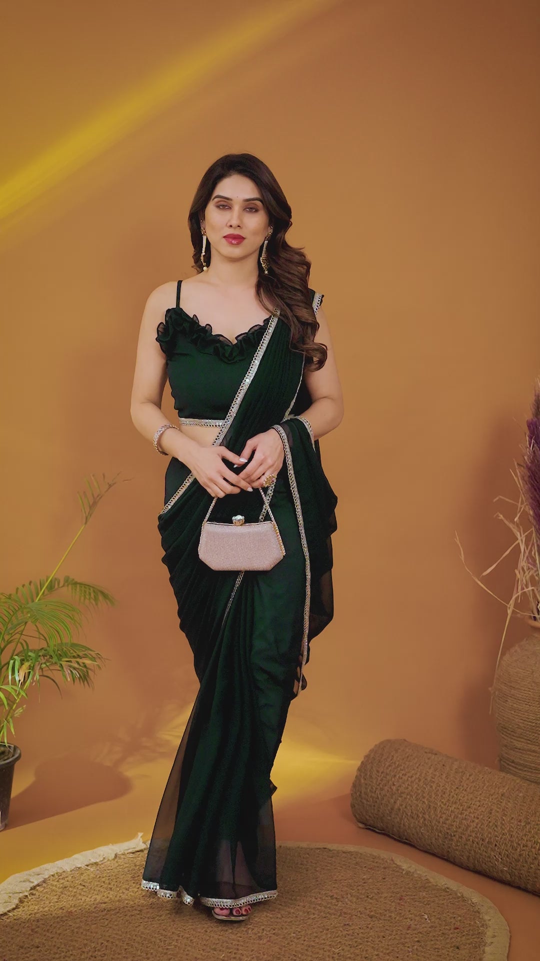 Black Solid Georgette Saree with Mirror Border & Matching Georgette Blouse