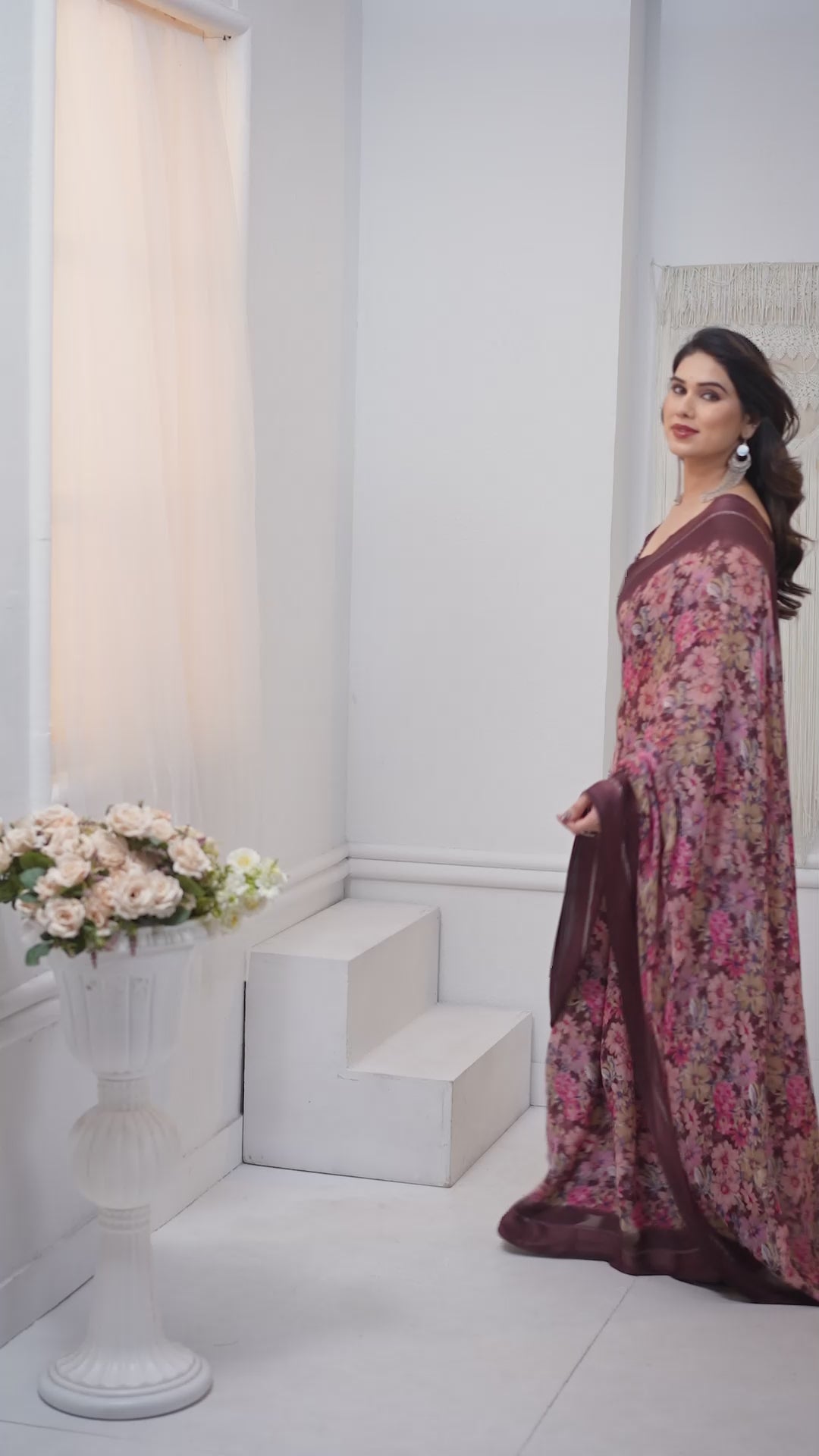 Rich Maroon Bright Moss Satin Patta Printed Saree with Matching Blouse