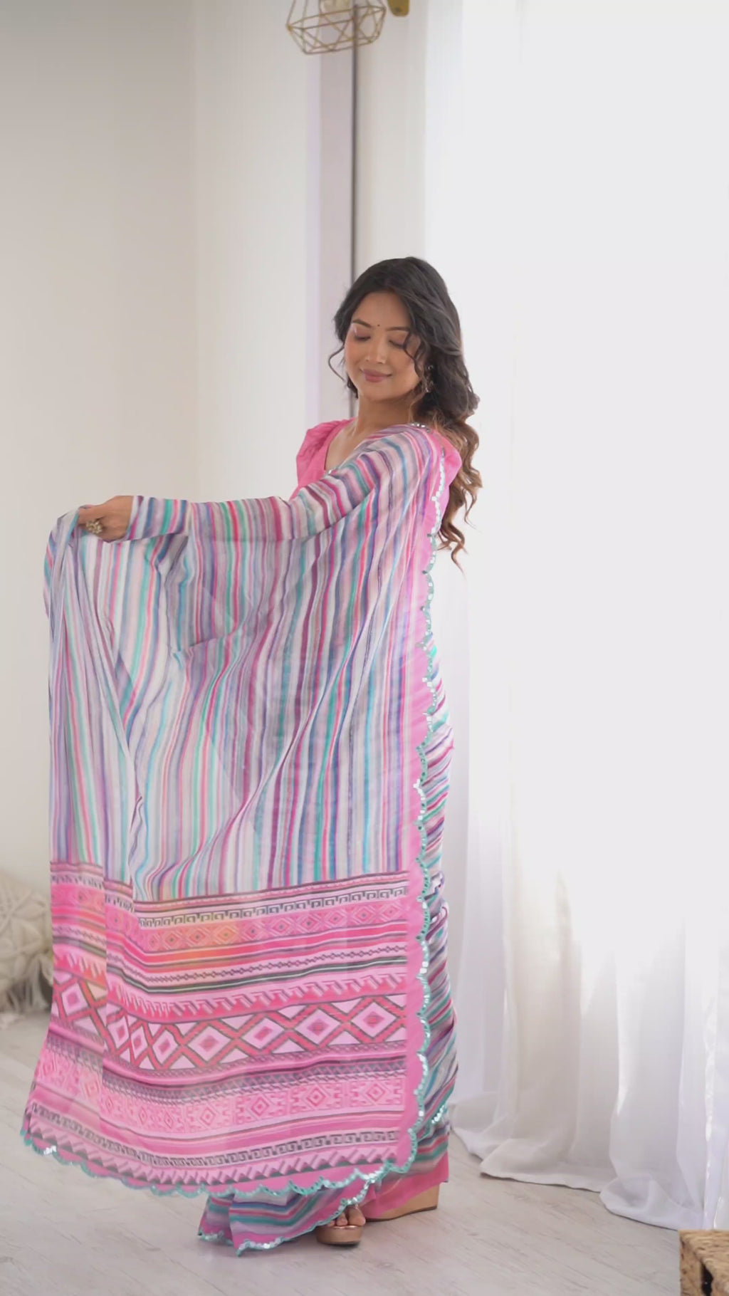 Refreshing Sky Blue Digital Printed Georgette Saree with Mirror Work & Georgette Blouse