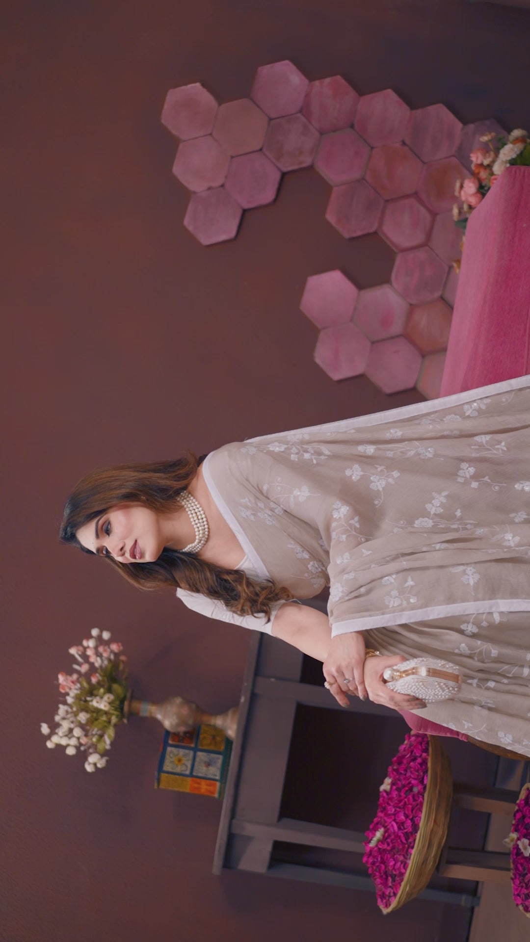 Elegant Chiku Moss Chiffon Embroidery Work Saree with Embroidered Blouse