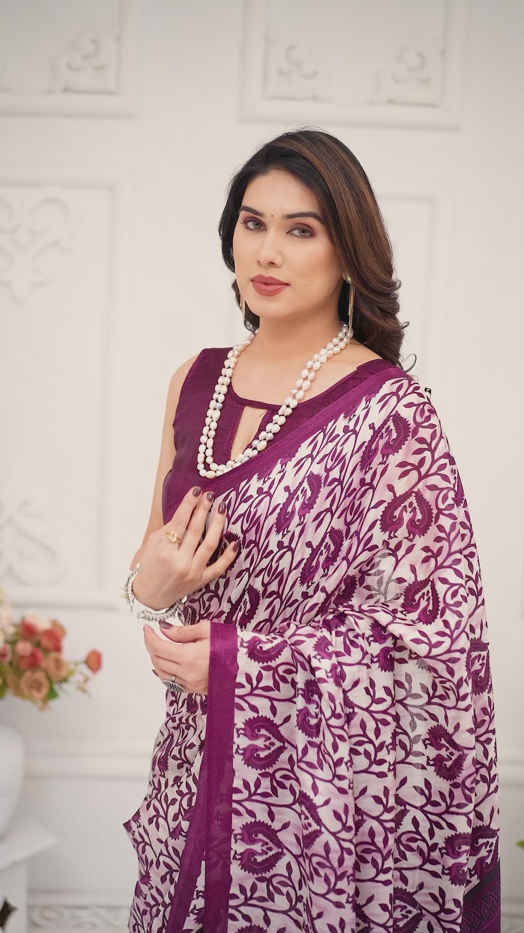 Beautiful Purple Khadi Printed Saree with Matching Khadi Blouse